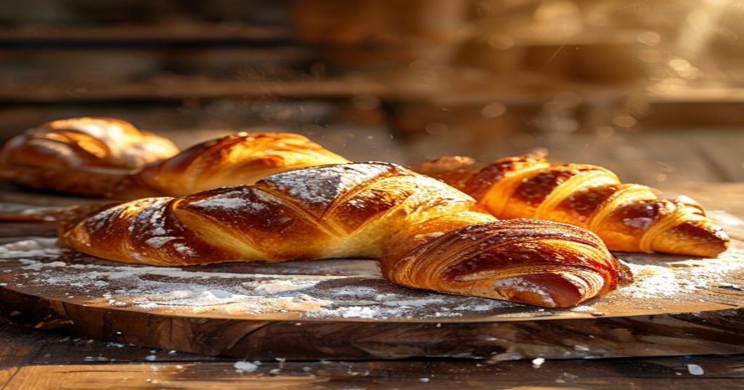 Pains artisanaux et croissants sur comptoir